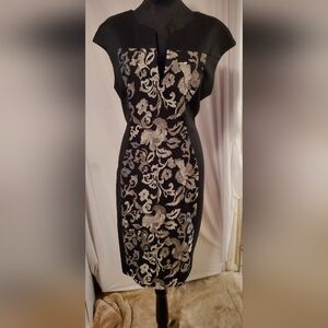 Connected Apparel Black and Silver Sheath Cocktail Dress